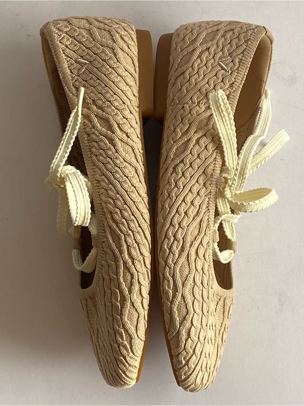 NWOB VIVAIA Cable Knit Lace-Up Ballet Flat Beige EU 39 US 8.5 Square Toe Comfort - Picture 7 of 13
